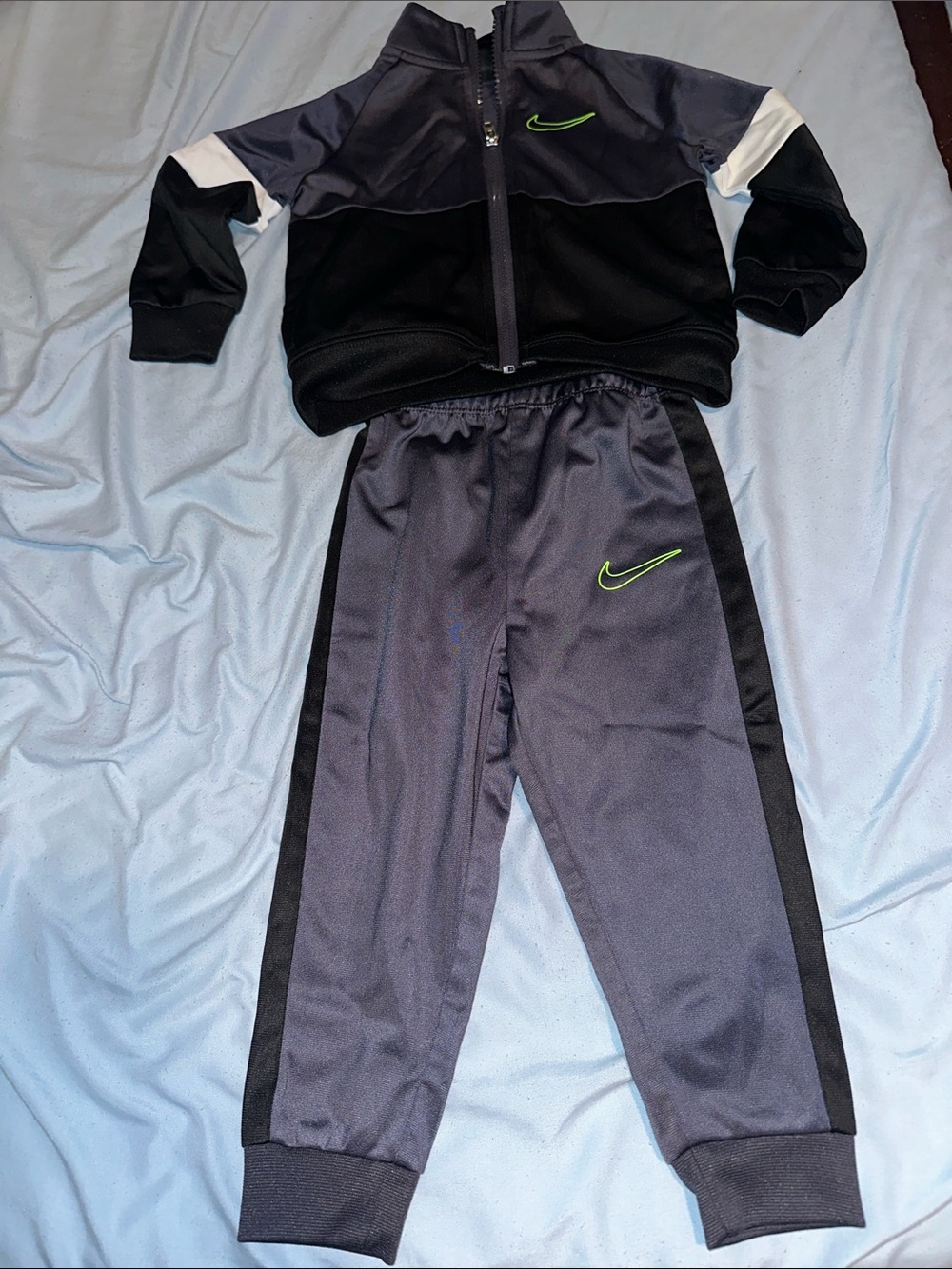 Nike Kids Black & Gray Jogger Set with Neon Green Swoosh